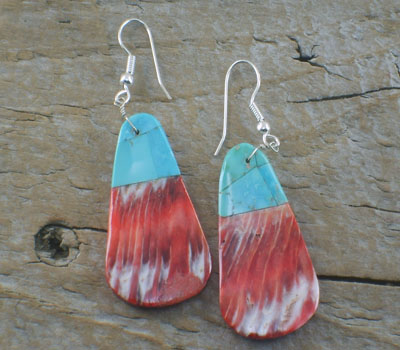 Native American Earrings Spiney Oyster & Turquoise -A